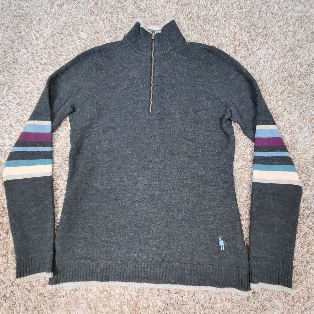 Smartwool Sweater Womens Small Grey Merino Wool 1/4 Zip Pullover Gorpcore